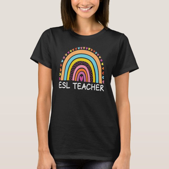 Camiseta El profesor de ESL Boho Rainbow vuelve a la escuel (Anverso)