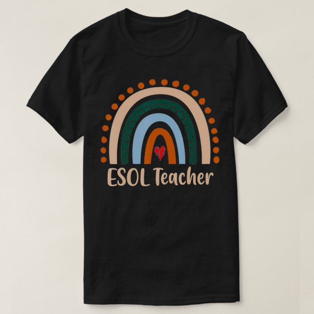 Camiseta El profesor de ESOL Boho Rainbow vuelve al aprecio (Diseño del anverso)