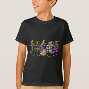 Camiseta El profesor de Mardi Gras usa cuentas coloridas de