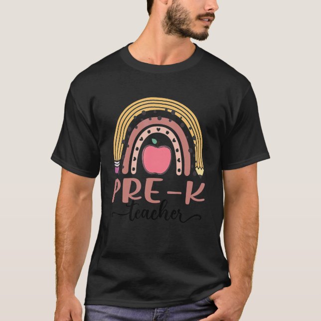 Camiseta El profesor de pre-K Leopard Boho Rainbow vuelve a (Anverso)