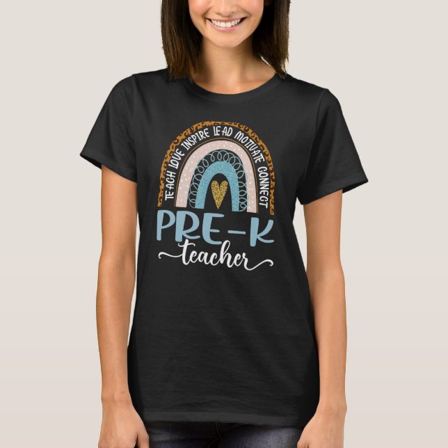 Camiseta El profesor de pre-K Leopard Boho Rainbow vuelve a (Anverso)