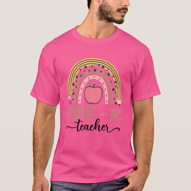 Camiseta El profesor de pre-K Leopard Boho Rainbow vuelve a (Anverso)