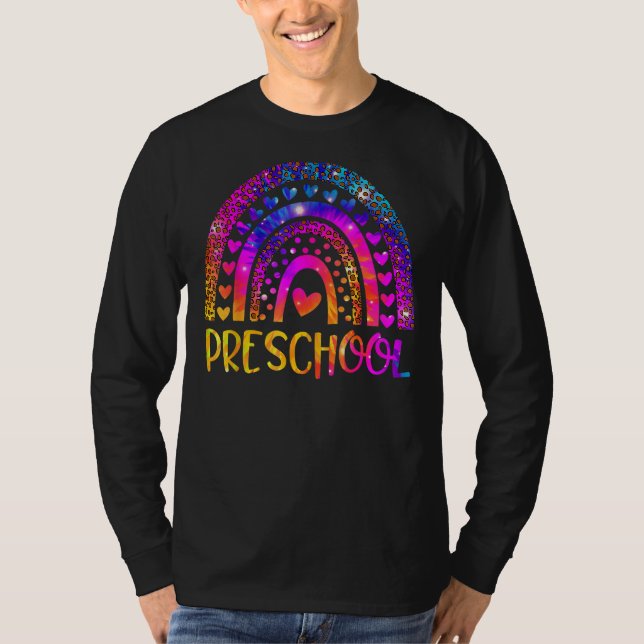 Camiseta El profesor de preescolar Leopard Tie Dye Rainbow  (Anverso)