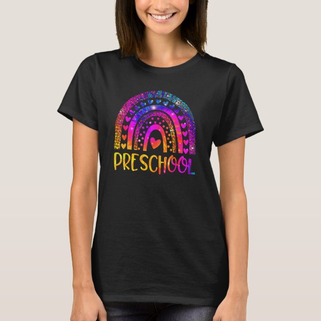 Camiseta El profesor de preescolar Leopard Tie Dye Rainbow  (Anverso)