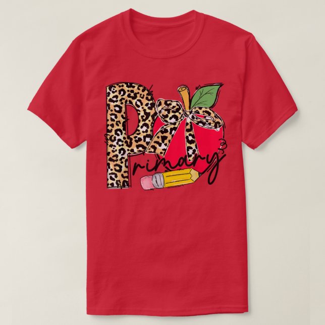 Camiseta El profesor de primaria Leopard Apple de vuelta  (Diseño del anverso)