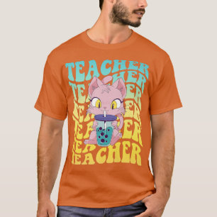 Camiseta El profesor de té Boba Kawaii Cat Groovy vuelve a 