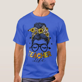 Camiseta El profesor Life Messy Bun Glasses Leopard Sunflow