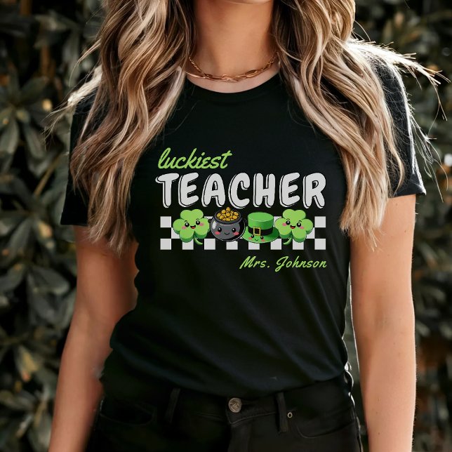 Camiseta El profesor más afortunado Retro St. Patrick's Day (Luckiest Teacher Retro St. Patrick's Day Black T-Shirt
)