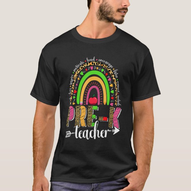 Camiseta El profesor preescolar Leopardo Arcoiris vuelve a  (Anverso)