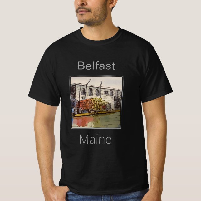 Camiseta El puerto y las trampas de langosta en Belfast, Ma (Anverso)