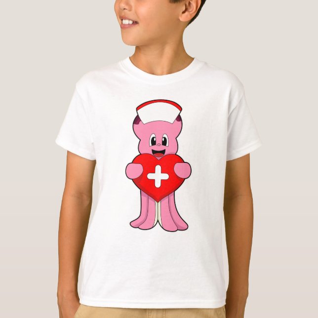 Camiseta El pulpo como enfermera con corazón (Anverso)