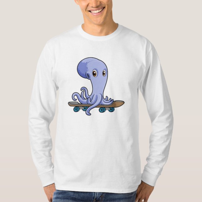 Camiseta El pulpo como patinador con patineta (Anverso)