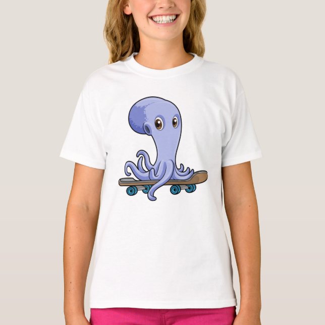 Camiseta El pulpo como patinador con patineta (Anverso)