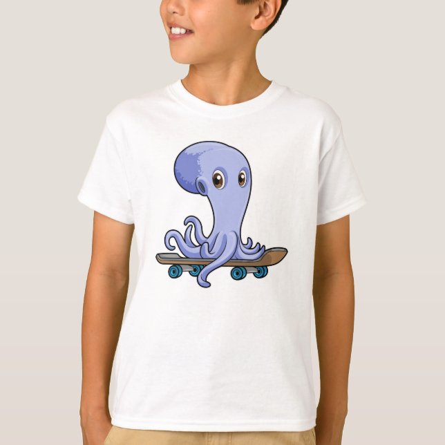 Camiseta El pulpo como patinador con patineta (Anverso)