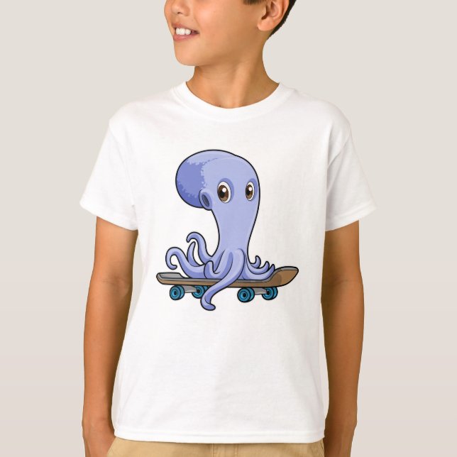 Camiseta El pulpo como patinador con patineta (Anverso)