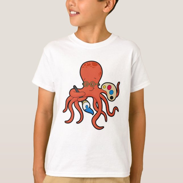 Camiseta El pulpo como pintor con pintura y pincel (Anverso)