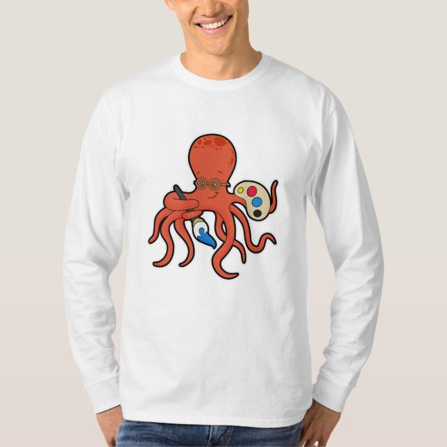 Camiseta El pulpo como pintor con pintura y pincel (Anverso)