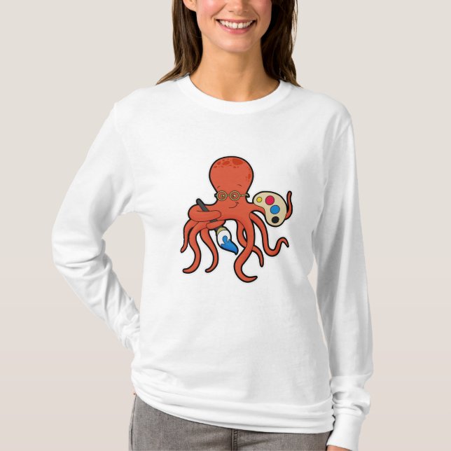 Camiseta El pulpo como pintor con pintura y pincel (Anverso)