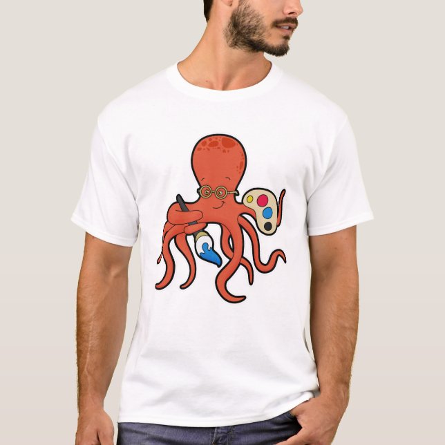 Camiseta El pulpo como pintor con pintura y pincel (Anverso)