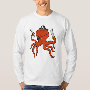 Camiseta El pulpo como pirata con espada y cuchillo
