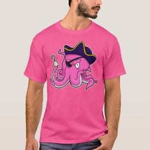 Camiseta El pulpo como pirata con parche de ojos de mano en