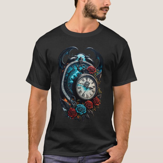 Camiseta El reloj en la niebla del infinito. (Anverso)