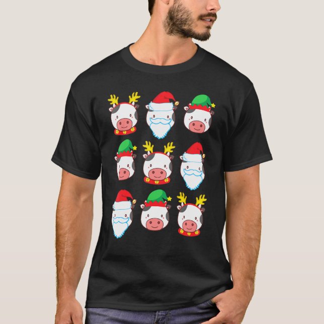 Camiseta El reno de vaca Elf Santa Claus disstume Merry Chr (Anverso)