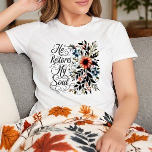 Camiseta Él restaura mi alma floral