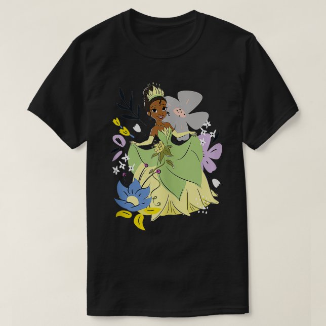 Camiseta El Retrato Floral De Tiana Cute Y La Rana (Diseño del anverso)