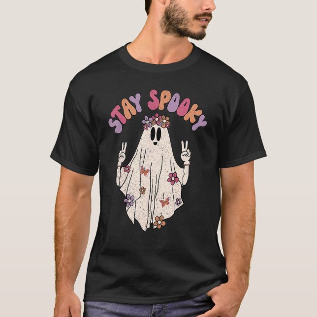 Camiseta El retro boho Hippie Stay Spooky el fantasma flora (Anverso)