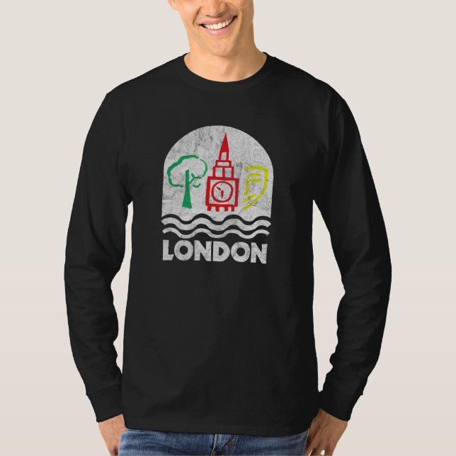 Camiseta El retro grande del estilo de la cosecha de Londre (Anverso)