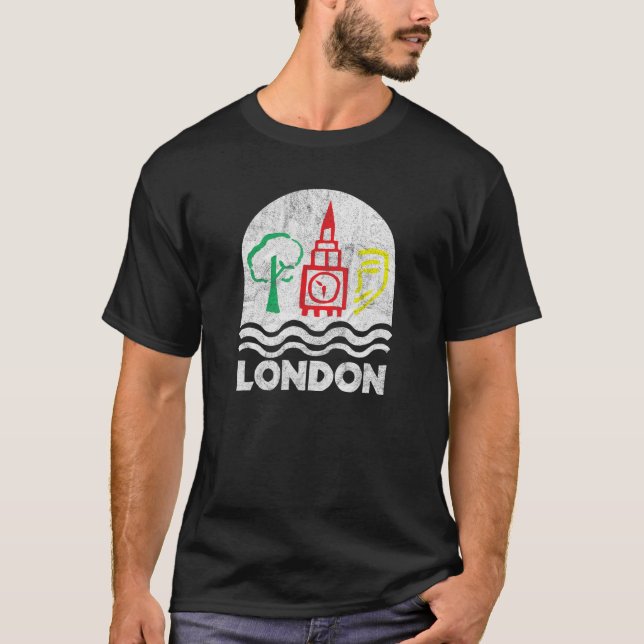Camiseta El retro grande del estilo de la cosecha de Londre (Anverso)
