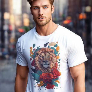 Camiseta El rey del paraíso: con león y flores