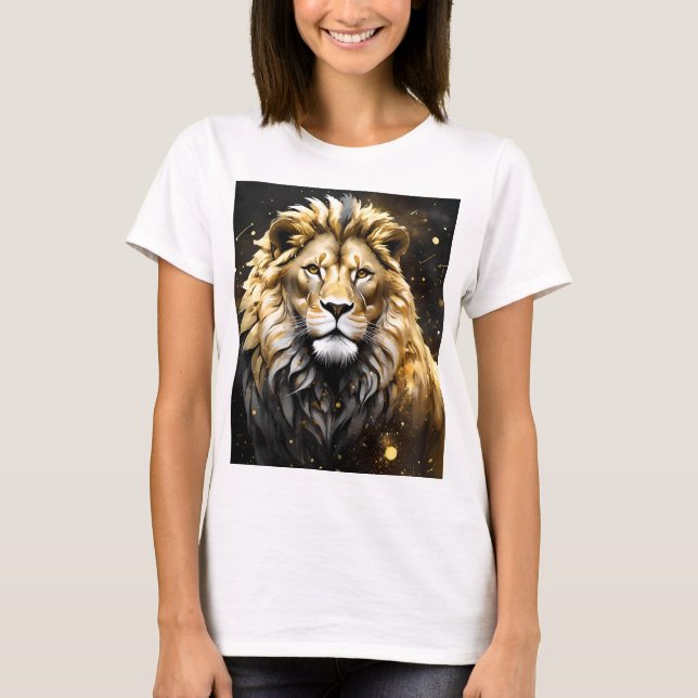 Camiseta El Rey: Oro Majestuoso Y León Masculino Gris, (Anverso)