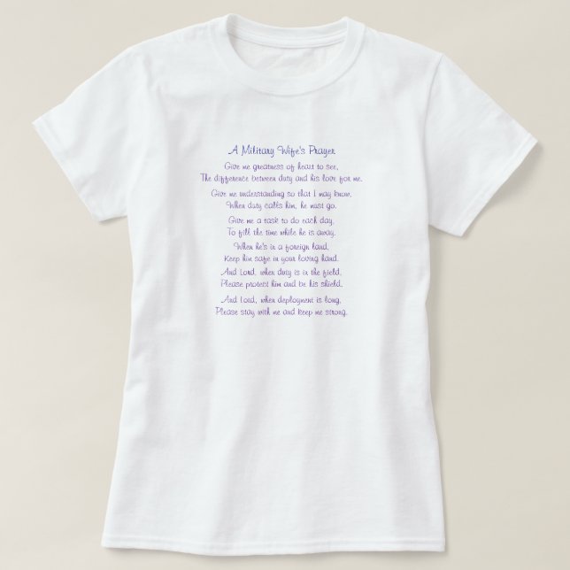 Camiseta El rezo de una esposa militar, me da la grandeza (Diseño del anverso)