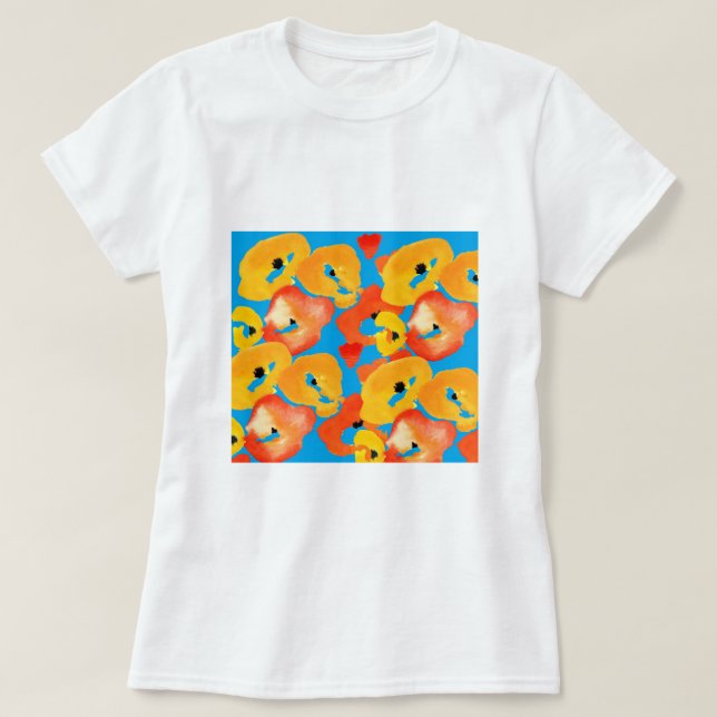 Camiseta El rojo y el naranja adornan el arte floral (Diseño del anverso)
