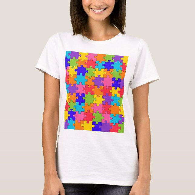 Camiseta El rompecabezas colorido se rompe alegre rompecabe (Anverso)