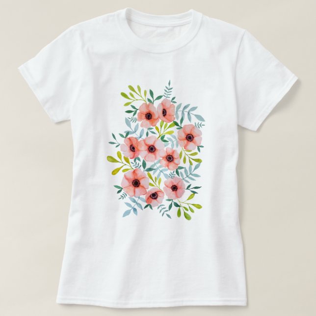 Camiseta El rosa floral de la acuarela florece el (Diseño del anverso)