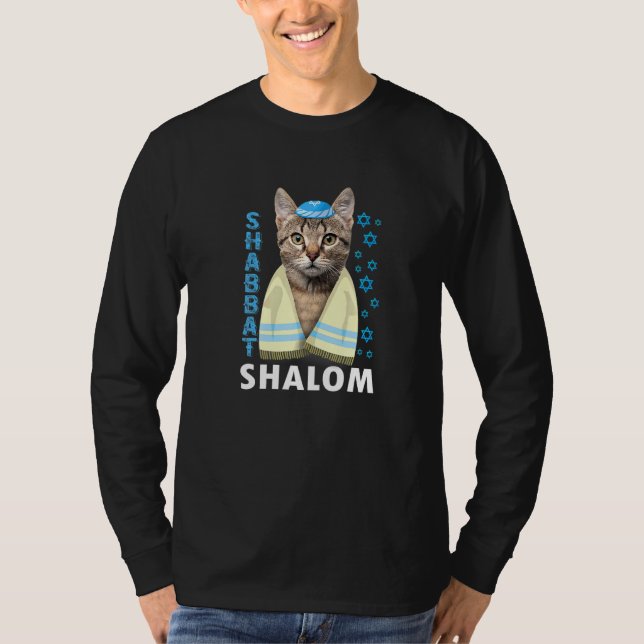 Camiseta El sabbat judío Shalom Cute gato con Kippah (Anverso)