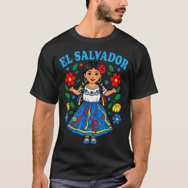 Camiseta El Salvador Salvadoran Girl Traditional Dress Folk (Anverso)