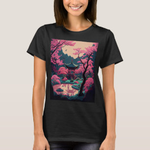 Camiseta El santuario del puente Cherry Blossom del jardín 