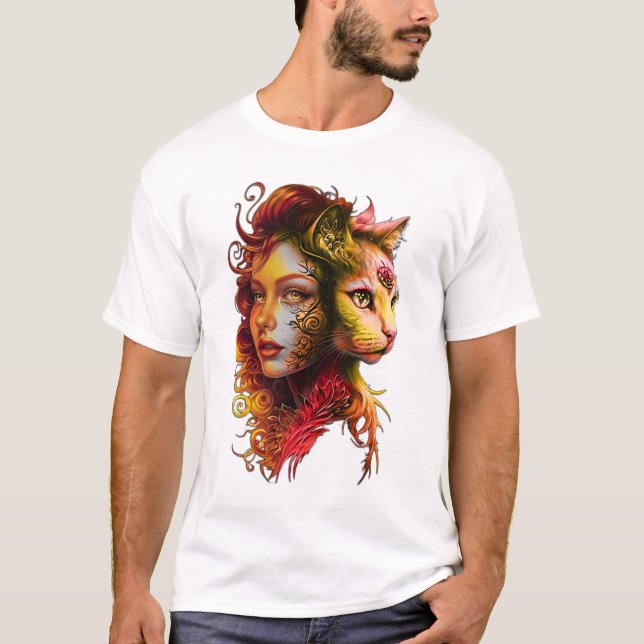 Camiseta El secreto de la simbiosis de una mujer y un gato, (Anverso)