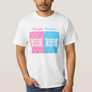 Camiseta El sexo del bebé damasco azul rosado revela el Fie