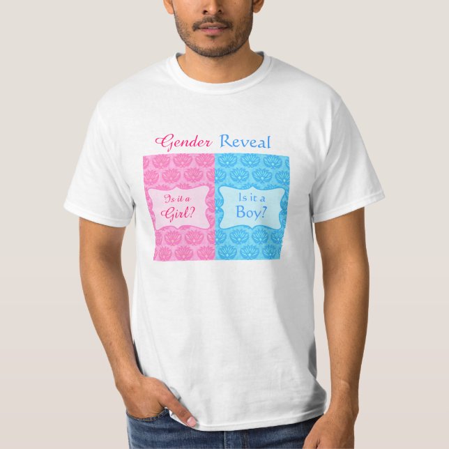 Camiseta El sexo del bebé damasco azul rosado revela el Fie (Anverso)
