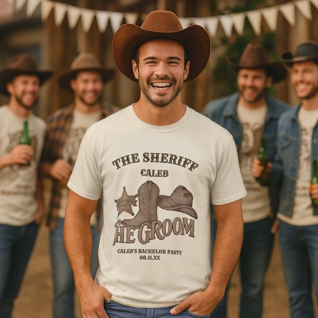 Camiseta El Sheriff Groom Cute Divertido Cowboy Partido Bac (Subido por el creador)