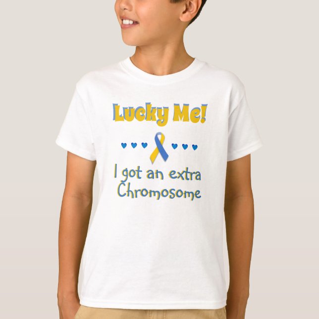 Camiseta ¡El Síndrome de Down Me Afortunó! Cromosoma extra  (Anverso)