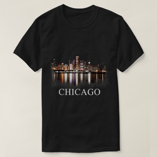 Camiseta El Skyline De La Ciudad De Chicago Se Enfoca En Ni (Diseño del anverso)
