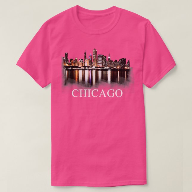 Camiseta El Skyline De La Ciudad De Chicago Se Enfoca En Ni (Diseño del anverso)