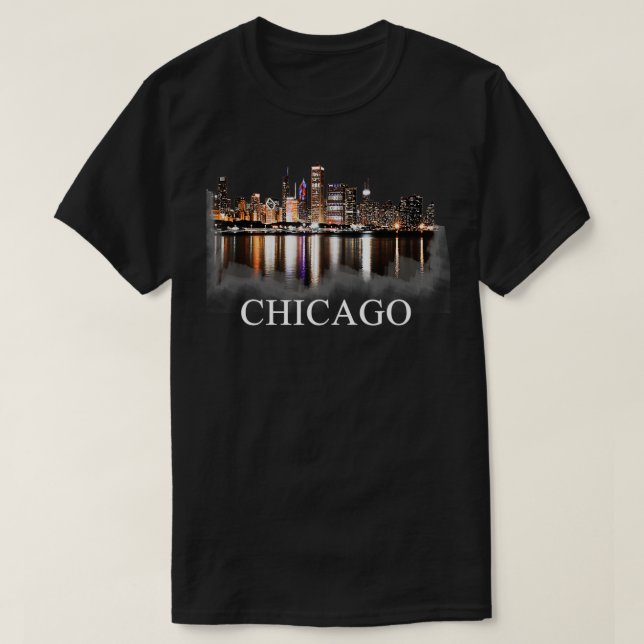 Camiseta El Skyline De La Ciudad De Chicago Se Enfoca En Ni (Diseño del anverso)