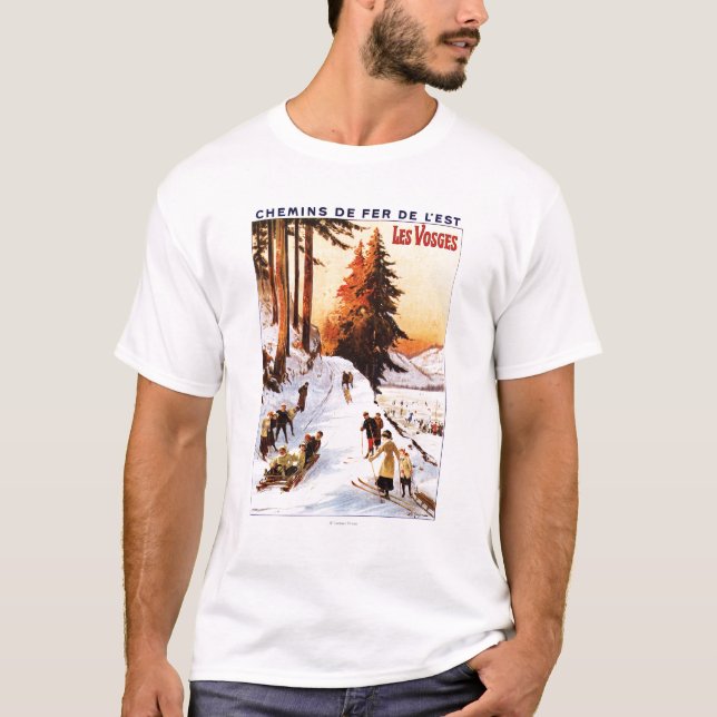Camiseta El Sledding y esquí en el poster de los Vosgos (Anverso)